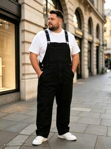 Men's Black Denim Dungarees Work Overalls Plus Size - Black - View 8