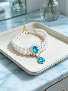 1pc Pearl Pet Collar With Shiny Teardrop Crystal Pendant, Adjustable Design, Lightweight And Comfortable, Perfect For Cats Or Puppies, Suitable For Photos, Parties, Christmas And Gifts - Multicolor - View 6