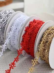 Christmas Snowflake Pattern Ribbon, Multiple Colors Available. Suitable For All Christmas Gift Wrapping, Holiday Floral Arrangement, Bow Making, Wreath Making, Tabletop Decoration, DIY Decoration - One Size Fits All - View 4