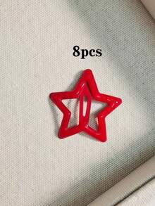 8pcs Red Metal Star Hair Clips For Women, Sweet Pentagram Hair Accessories Suitable For Daily Use - Red - View 5