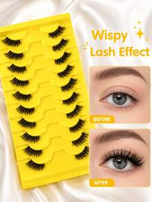 10 Pairs Half Lashes Rich, Fluffy, Soft, Naturally Curled, Slender, Simulated Light European And American Style Eyelashes, Enlarged Eyes, Reusable For Daily Commuting Makeup, A Must-Have For Lazy People, Portable And Suitable For Various Occasions - View 1