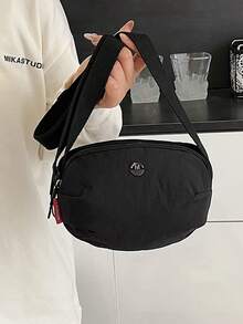 Fashionable Commuting Multi-Compartment Large Capacity Shoulder Crossbody Oval Bag Lightweight Casual Phone Coin Small Round Bag - Black - View 4