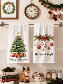 MEMNUN 2 Pcs Christmas Tree Gift Box Decorative Ball Printed Pattern Kitchen Towels Dish Cloths, Ultra-Fine Microfiber Polyester Material, Merry Christmas . Merry And Bright Christmas Theme Holiday Decoration Hand Towels, Home Decor, Kitchen Decor, Christmas Decor, Suitable For Restaurant Kitchen, Holiday Decoration And Gift Giving, 40*60cm/45*70cm - Multicolor - View 9