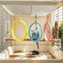 1pc Chewable Hanging Bird Swing Perch, Interactive Cage Bird Toy With Decorative Beads And Star Pendant And Metal Clip Hook, Suitable For Parrots, Budgies, Cockatiels And Other Pet Birds To Chew And Rest Cage Accessory - View 3