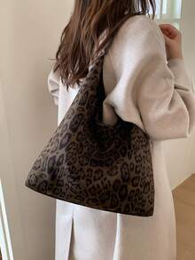 Modern Leopard Print Women's Tote Bag, Fashionable High-End PU Material Shoulder Bag/Large Capacity Storage Commuter Bag - Coffee Brown - View 3