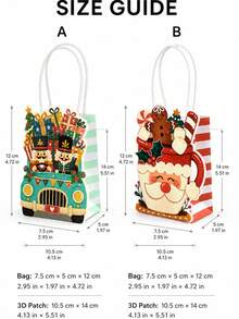 10 túi quà giấy mini Giáng Sinh, họa tiết ông già Noel và kẹp hạt dẻ dễ thương, túi đóng gói quà tặng cho tiệc lễ Giáng Sinh - Nhiều màu - Xem 6