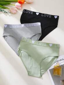 6pcs Women's Panties Triangle Briefs Fitted Underwear Solid Color Basic Style Love Letter Print Waistband Multicolor - Multicolor - View 3