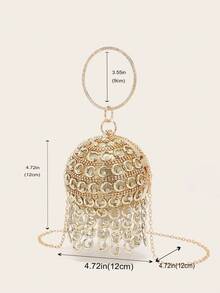 Mini Rhinestone Tassel Handheld Spherical Evening Bag - Gold - View 8