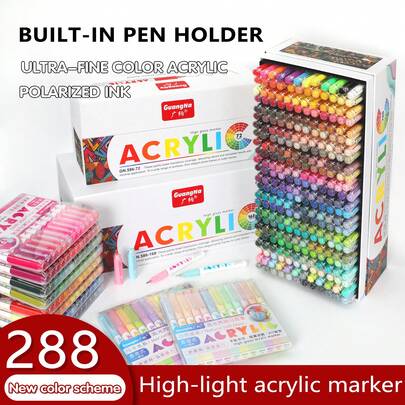 Lanzamiento de nuevo producto Guangna, 12 piezas/set, 14 sets en total, talla grande 10 sets de nuevos colores, set de 288/168 colores, colores vibrantes, múltiples opciones de sets disponibles, adecuado para la temporada de regreso a la escuela, se puede escribir en la mayoría de las superficies. Caja de 72 colores, caja de 168 colores, punta de bola de 1.0MM, adecuado para diversos dibujos y garabatos