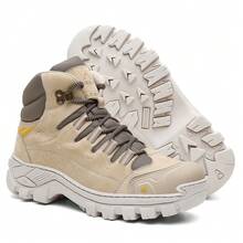 Coturno Bota Masculina Cano Médio Solado Borracha Antiderrapante Couro Legitimo Top Com C.A - Nude - Visão 3