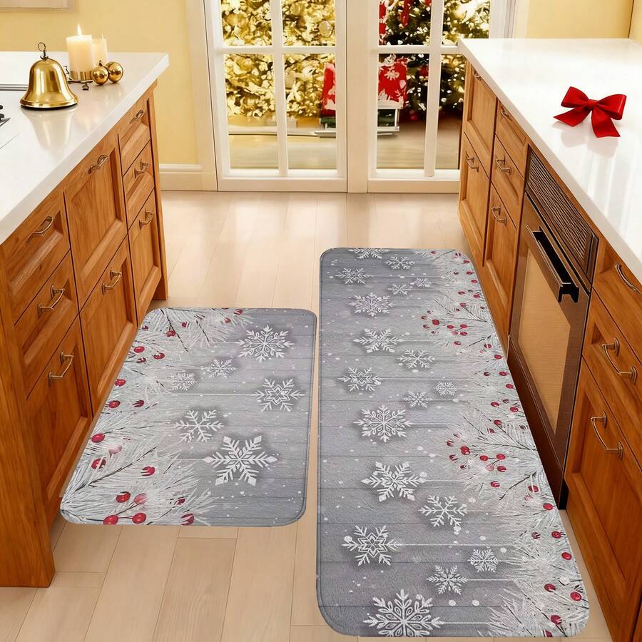 1/2/3pcs Flannel Kitchen Rugs, Soft Comfortable Absorbent Non-Slip Machine Washable With Anti-Slip Backing, Suitable For Multiple Scenes: Entryway, Living Room, Bedroom, Kitchen, Dining Room, Bathroom, Laundry Room, Hallway, Christmas Holiday Home Decor Mat - Multicolor - View 1