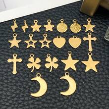 20pcs Stainless Steel Star Moon Love Pendant Jewelry Making DIY Earring Pendant Various Design Charms For Jewelry Making Bracelets Necklace - Gold - View 7