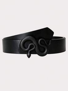1/2pcs Gothic Style Men's Black PU Belt, Vintage Snake Buckle With Stitching Detail Casual Leather Belt - Gothic Belt - View 3