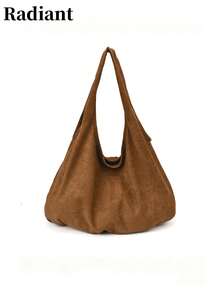Women Shoulder Bag Hobo Bag Solid Color Fabric Soft Ruched Design Large Capacity Minimalist Style For Daily Work Shopping Ladies - Brown - View 8
