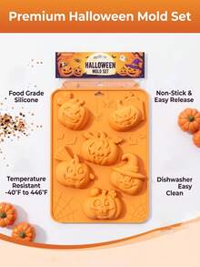 6-Cavity Wizard Pumpkin Cake Silicone Mold / Pink Dropper Set / Quirky Plant Alternative Aesthetic Design / Halloween Scented Candle, Soap, Clay Mold / Handmade Party Favor - Multicolor - View 6