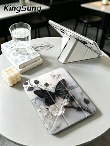 Kingsung Dark Butterfly & Flower Pattern Y-Shaped Folding Acrylic Tablet Case Compatible With Samsung Tablets/Pad Mini6/7/9.7/10.2/10.5/10.9/12.9/Pro 11, 10th Generation, Protective Cover Supports Multi-Angle Adjustment, Six Ways To Place The Bracket, Built-In Pen Slot, Anti-Drop Protection, Automatic Wake/Sleep.Compatible With Kindle Paperwhite 12th Gen 2024,Kindle 11th Gen 2022,Clara Colour. - Multicolor - View 7