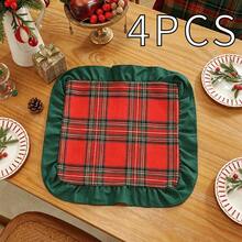 1pc Christmas Plaid Dual-Panel Velvet Fabric Ruffle Table Runner, Suitable For Christmas Holidays And Home Decor - Red Grid - View 18
