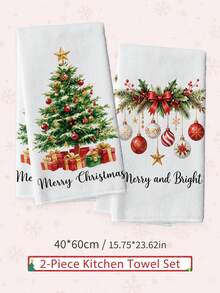MEMNUN 2 Pcs Christmas Tree Gift Box Decorative Ball Printed Pattern Kitchen Towels Dish Cloths, Ultra-Fine Microfiber Polyester Material, Merry Christmas . Merry And Bright Christmas Theme Holiday Decoration Hand Towels, Home Decor, Kitchen Decor, Christmas Decor, Suitable For Restaurant Kitchen, Holiday Decoration And Gift Giving, 40*60cm/45*70cm - Multicolor - View 13