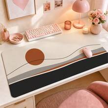 4pcs Minimalist Abstract Desk Mat, 4 Styles Available, Modern Ink Flow, Sage Arch, Sunset Line And Geometric Pattern Large Extended Mouse Pad, Non-Slip Rubber Base, Stitched Edge Keyboard Mat For Office, Home, Study, Computer Desk Decor - View 12
