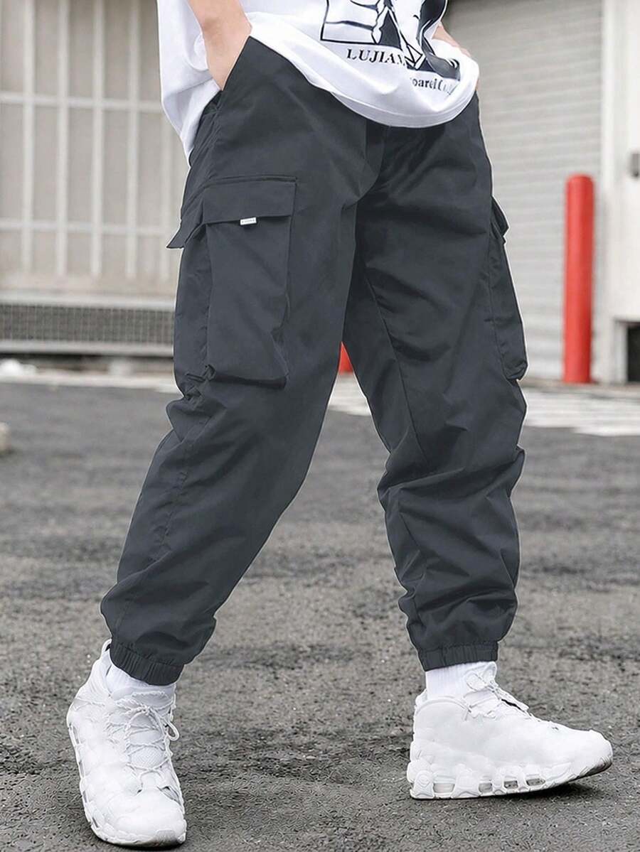 1pc Teen Boys Casual Sports Outdoor Fashion Cargo Pants With Big Pockets, Spring/Autumn - Grey - View 1