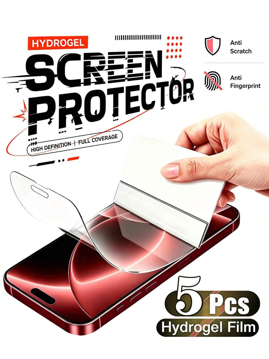 5PCS, Hydrogel High Definition Screen Protector, Protects Phone Screen, Scratch Self-Repair, Easy Application Without Bubbles, Ultra-Thin Material, Suitable For Phone Cases, Sensitive Touch Without Obstruction, Compatible With IPhone Ultra/18 Pro Max/18 Pro/18/17 Pro Max/17/17 Pro/17 Air/16 Pro Max/16/16 Pro/16 Plus/15 Pro Max/15/15 Pro/15 Plus/14 Pro Max/14/13/12/11/11 Pro Max Full Series
