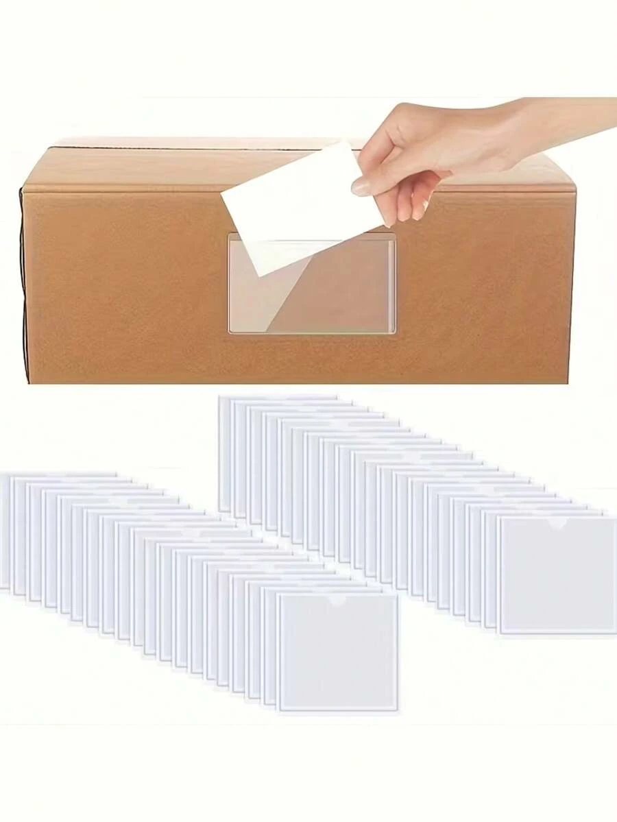 20pcs Transparent Self-Adhesive Index Card Envelopes, Top Opening Plastic Label Holders, Suitable For Storage Organization, Business Card Holder, Planner Index Card Label Bags - Clear - View 1