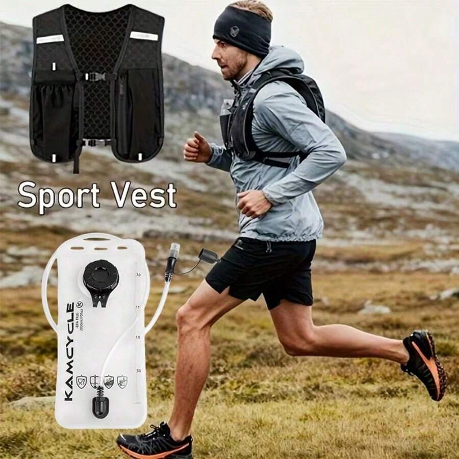 Running Vest Backpack With 2L Water Bladder, Lightweight Hydration Pack With 2L Water Bladder, Unisex Breathable Running Backpack, Suitable For Outdoor Sports, Marathon, Trail Running, Cycling, Hiking - Black - View 1
