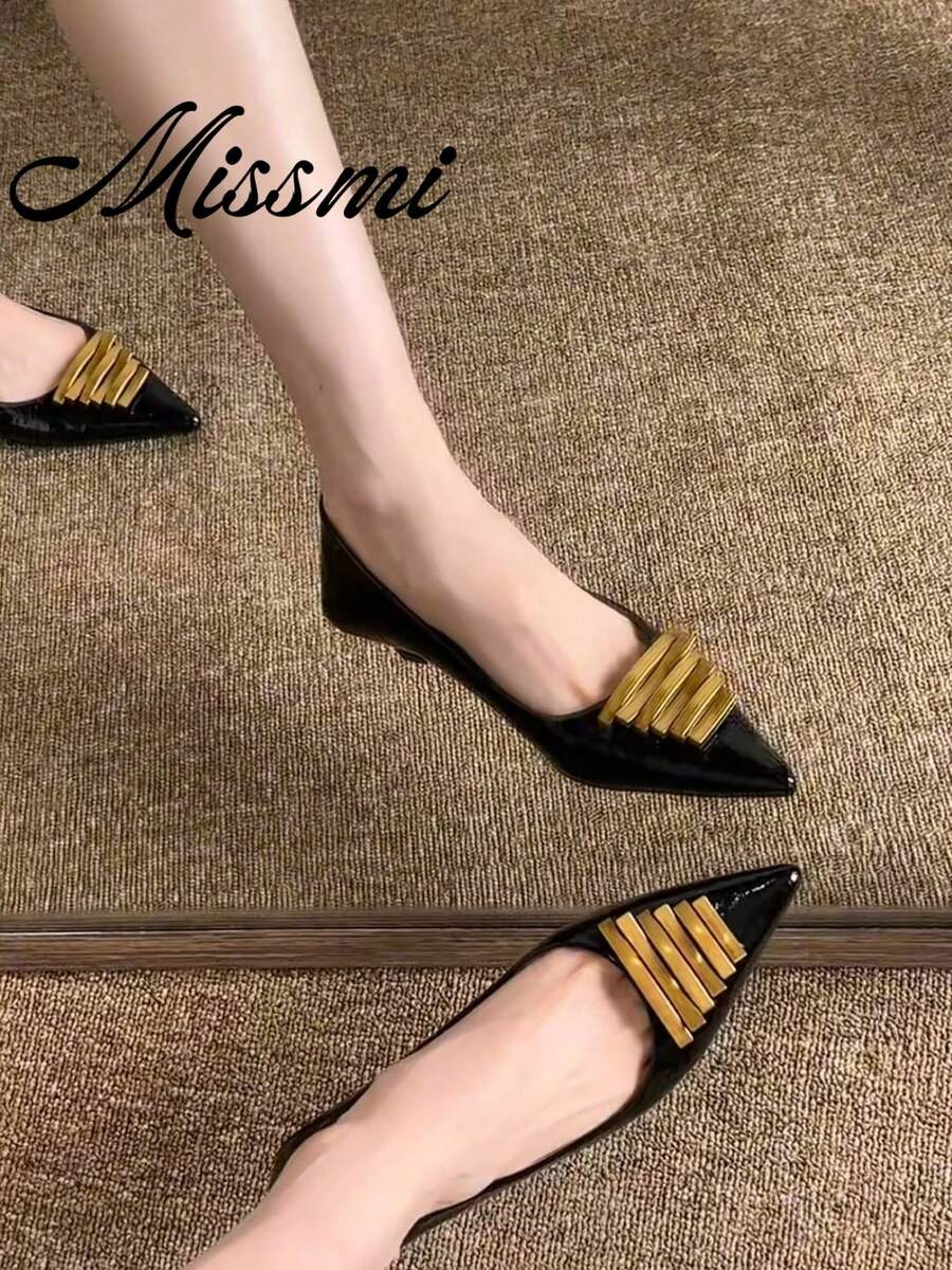 女款高級小眾尖頭蛇紋細高跟單鞋 春秋法式風格 晚宴通勤時尚奶奶鞋 - 黑色 - 查看 1
