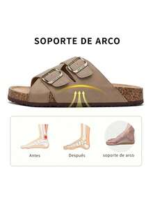 GETAC CHANCLAS MUJER, SANDALIAS HOMBRE con Plantilla de corcho Forro gamuza Suela Antiderrapante EVA PANTUNFLAS Unisex, Broche hebilla con Correas ajustables Cómodas estilo casuales playa. - Cafe oscuro - Ver 3