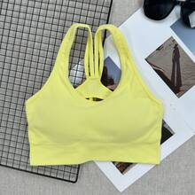 Women's Seamless Ribbed Sports Bra With Criss-Cross Back And Built-In Padding, Elastic Yoga Fitness Bra - Yellow - View 3
