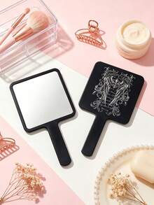 1pc Gothic Fallen Angel Hand Mirror, Black Vintage Floral Handheld Makeup Mirror, Dark Aesthetic Y2K Gothic Style Vanity Mirror - Multicolor - View 3