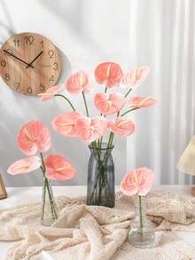 8/4/1pc Artificial Pink Anthurium, Faux Anthurium, Plastic Long Stem Artificial Plant, Suitable For Party, Home Vase Decoration, Wedding Table Arrangement, Indoor Decor, DIY Bouquet, Women's Gift, Banquet, Event Floral Arrangement, Dining Table, Living Room Decoration, Live Streaming Backdrop, Store Display, Homestay Soft Furnishing - Light Pink - View 8