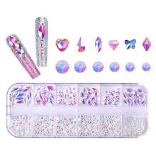 12-fack rund och flerformad lyxig glaskristall-rhinestone, färgglada platta 3D gnistrande nagelkonstdekoration, DIY nagelutsmyckningstillbehör, för DIY nageldesign och dagligt bruk - Multifärgad - Visa 11