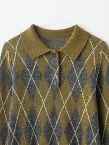 YROOE Vintage Diamond Checkered Collar Long Sleeve Women's Sweater, Autumn/Winter - Multicolor - View 5
