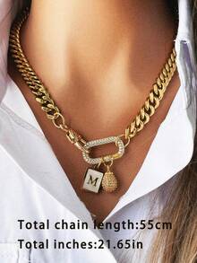 1件女款金色個性化字母吊墜項鍊，橢圓形扣環，水滴吊墜，高端復古，送給女性的精緻禮物 - 金色 - 查看 6