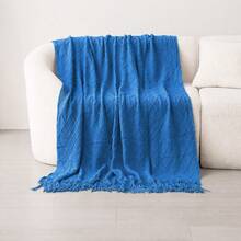 1pc Knitted Blanket, Sofa Throw, Bed Cover, Office Nap Knitted Shawl, Summer Lightweight Throw - Mondini Blue - View 6