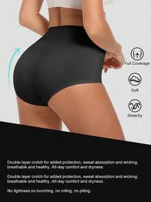 MEIYATING 4pcs/Pack Women's High Waist Tummy Control Comfortable Fit Triangle Panties Solid Color Cotton Underwear - Black - View 3