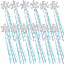 6/12/24pcs Elegant Silver Snowflake Magic Wands With Blue Ribbons, Winter Princess Magic Wands, Plastic Material, Suitable For Theme Party Decoration, Winter Theme Party Decoration, Durable Plastic Snowflake Decoration Sticks - A - View 1