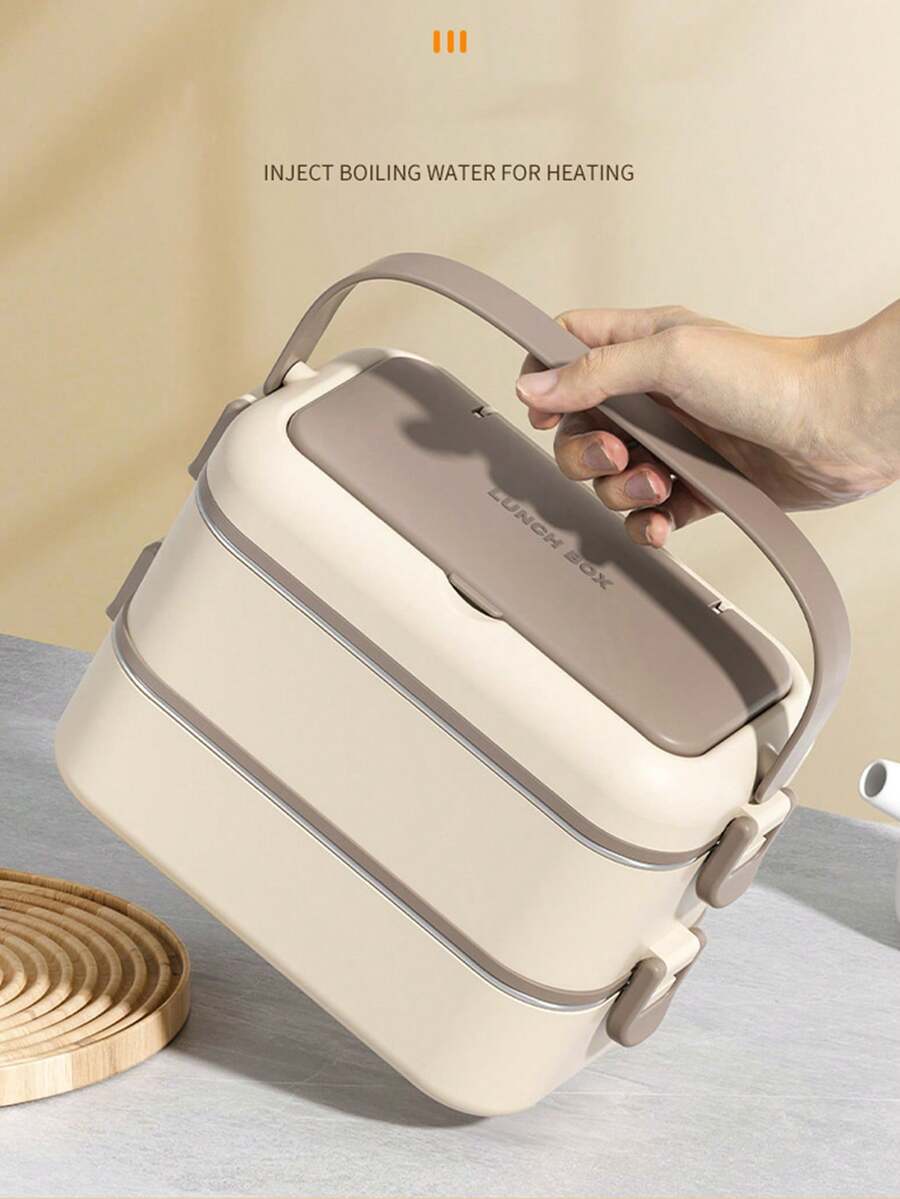1pc Double Layer Japanese Style Bamboo Wood Tie Lunch Box Sushi Bento Box With Utensils - Multicolor - View 1