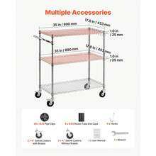 Kitchen Utility Cart, 3 Tier Heavy Duty Adjustable Wire Storage Rack, Commercial Steel Rolling Service Trolley On Wheels, Work Table With Handle Bar, For Garage And Laundry Room, 35x17.8x40.9 In - Silver 35x17.8x40.9 In - View 5