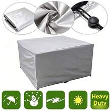 Silver Rectangular Garden Furniture Cover, Waterproof UV‑Resistant Patio Table Protector, 4‑Layer Double‑Stitched Outdoor Cover With Drawstring Lock Closure - Silver - View 1