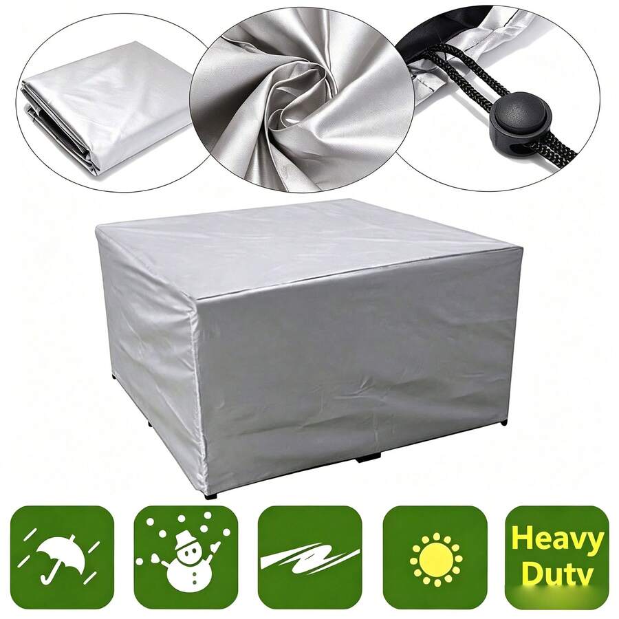 Silver Rectangular Garden Furniture Cover, Waterproof UV‑Resistant Patio Table Protector, 4‑Layer Double‑Stitched Outdoor Cover With Drawstring Lock Closure - Silver - View 1