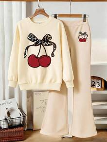 2pcs/Set Girls & Mom Matching Outfit, Letter Print Sweatshirt And Flare Pants, Soft Fabric, Casual Street Style - Multicolor - View 2