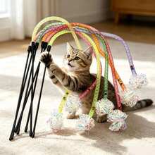 Cat Teaser Wand With Rainbow Mesh Tube And Bell, Durable Bite-Resistant Interactive Cat Toy, Fur Ball Bell Interactive Pet Toy For Boredom Relief And Self-Entertainment, Suitable For Cat Training And Play, Interactive Pet Supplies - Multicolor - View 5