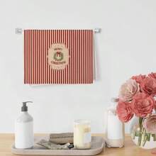 1PC Vintage Christmas Kitchen Towel, Red Beige Vertical Stripe Wreath Bow Merry Christmas Print Dish Towel, Festive Winter Holiday Home Decor Hand Tea Towel For Kitchen - Red - View 3