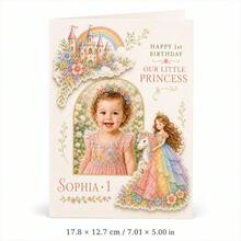 Personalized Photo First Birthday Greeting Card, Custom Name And Age, Princess Theme With Floral Fairy Tale Artwork, Picture Birthday Card For Girls, First Birthday Celebration Card, Custom Photo Card For Daughter, One Year Old Birthday Keepsake - Multi-color - View 12