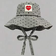 1pc Heart Plaid Bucket Hat, Cute Outdoor Foldable Wide Brim Sun Hat, Casual Polyester Breathable Hat, Suitable For Spring, Summer, Autumn, Beach, Vacation, Holiday, Travel - Multicolor - View 7