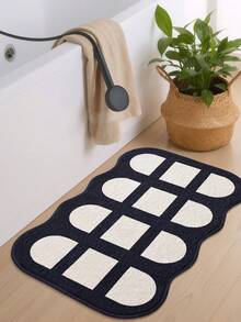 DAJIANG 1pc Vintage Black & Cream Geometric Bathroom Rug, TPR Non-Slip Backing, Suitable For Kitchen, Outdoor, Indoor, Hallway, Bedroom, Living Room, Bedside, Machine Washable & Easy To Clean, Autumn Bathroom Decor Rug - Multicolor - View 5