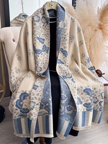 1pc Faux Cashmere Elegant Floral Pattern Jacquard Warm Scarf For Women, Air Conditioning Room Blanket, Autumn/Winter Outdoor Travel Cold Protection Neck Warmer, Soft Decorative Scarf Shawl Dual-Use, Suitable For Daily Matching, First Choice For Gift - Grey - View 6