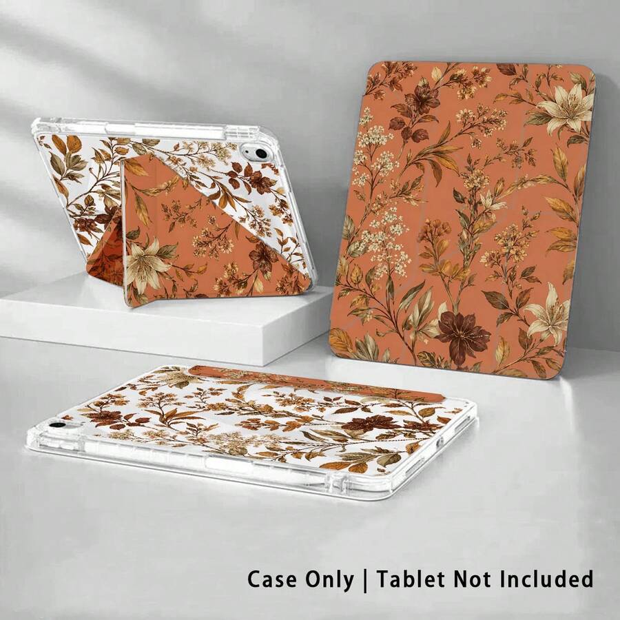 Floral And Leaf Pattern Painted Effect Protective Case For Honor Tablet, Compatible With Honor 8/9/10/X8/X8A/X9/X8Pro/X9A/ MatePad Se 11 Inch/MatePad 11 Inch/11.5 Inch/MatePad Pro/Matepad 11.5 2025/Apple 8/9/10th Gen/11th Gen 2025 (A16)/ Galaxy Tab A7/A9 - Multicolor - View 1